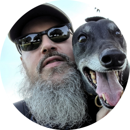 Andy with Violet the greyhound